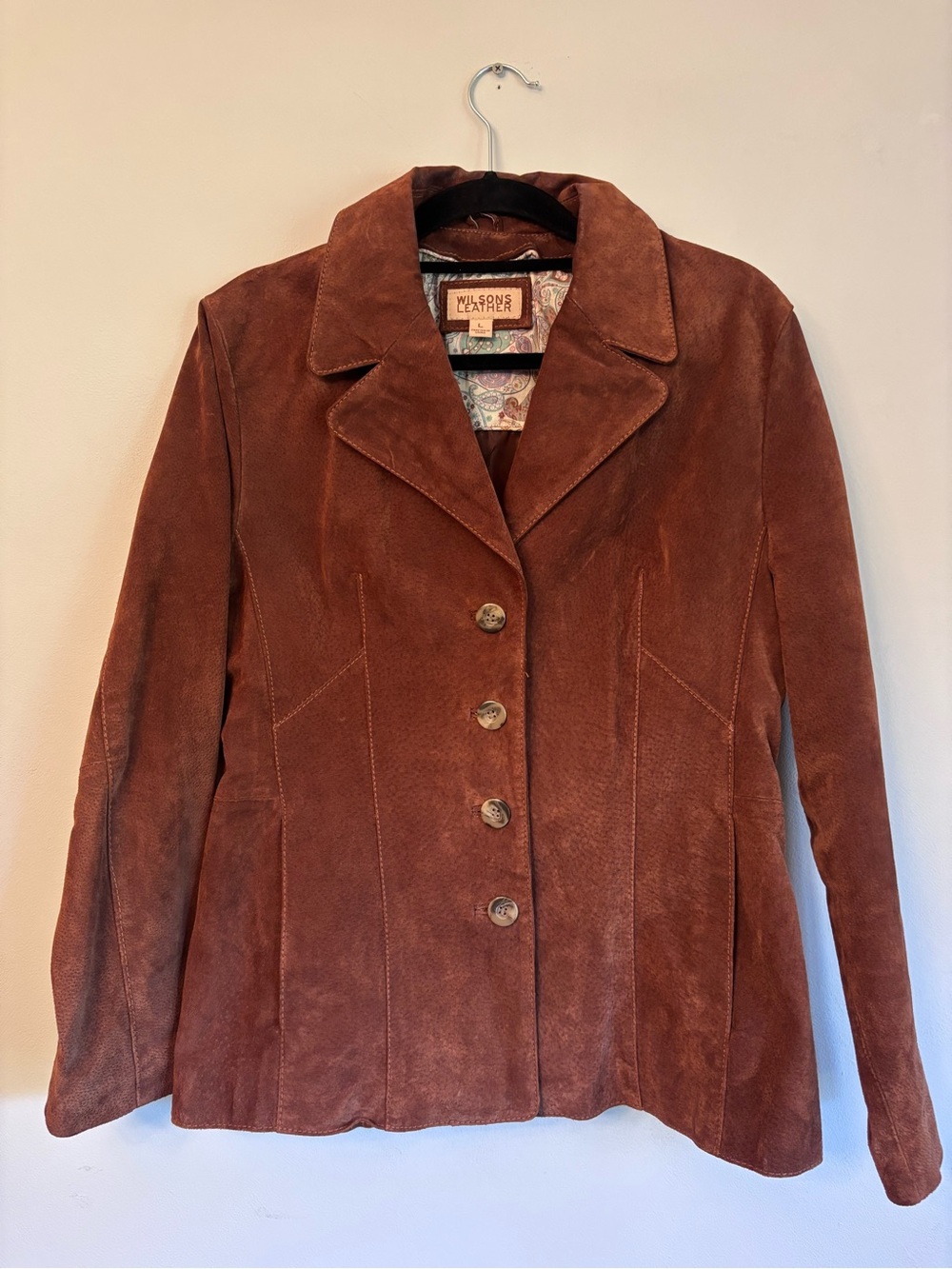 Wilsons Leather Brown Suede Button-Front Jacket